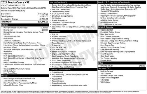 Wind Chill Pearl / Midnight Black Metallic 2024 Toyota Camry XSE