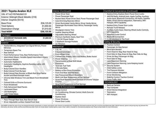 Midnight Black Metallic 2021 Toyota Avalon XLE