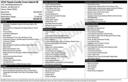 Jet Black 2024 Toyota Corolla Cross Hybrid SE
