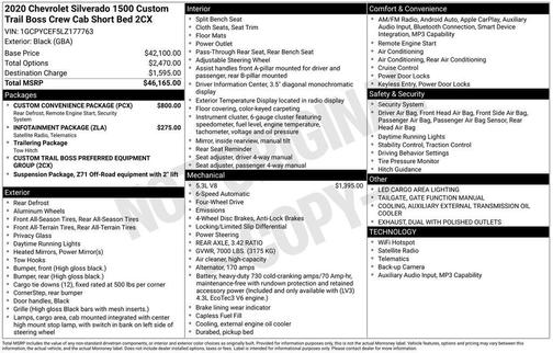 Black 2020 Chevrolet Silverado 1500 Custom Trail Boss