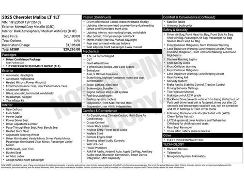 Mineral Gray Metallic 2025 Chevrolet Malibu LT