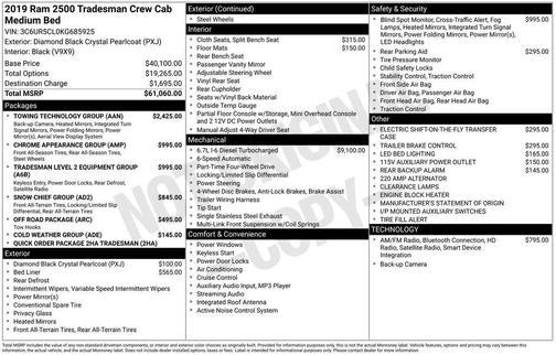 2019 RAM 2500 Tradesman Crew Cab 4x4 6'4' Box