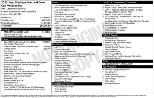 Bright White Clearcoat 2023 Jeep Gladiator Overland