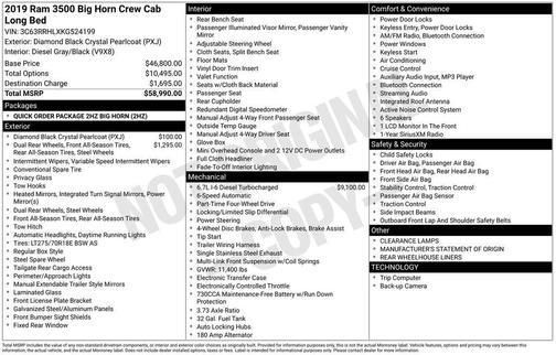 2019 RAM 3500 Big Horn Crew Cab 4x4 8' Box