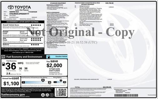 2021 Toyota Sienna XLE 7 Passenger