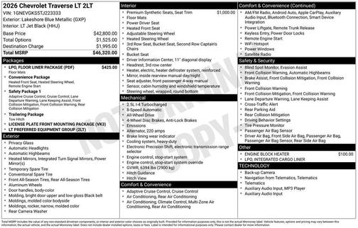 Lakeshore Blue Metallic 2026 Chevrolet Traverse LT
