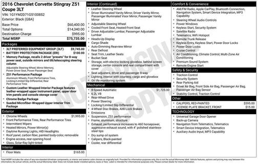 Black 2016 Chevrolet Corvette Stingray Z51