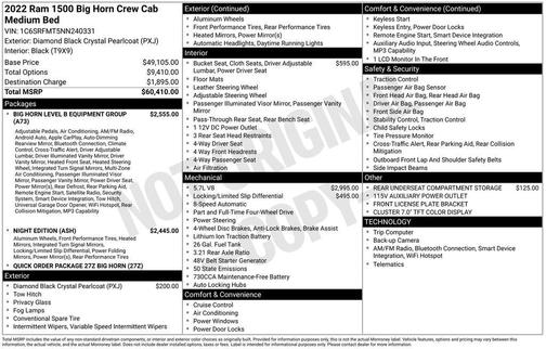 Diamond Black Crystal Pearlcoat 2022 RAM 1500 Big Horn/Lone Star