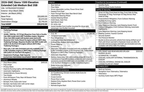 Onyx Black 2026 GMC Sierra 1500 Elevation