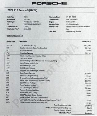 2024 Porsche 718 Boxster S