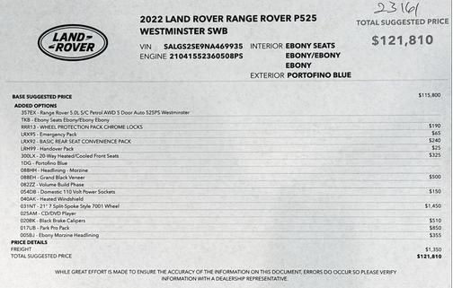 2022 Land Rover Range Rover P525 HSE SWB