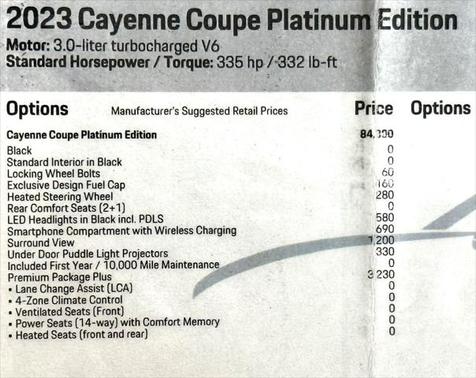 2023 Porsche Cayenne Platinum Edition Coupe AWD