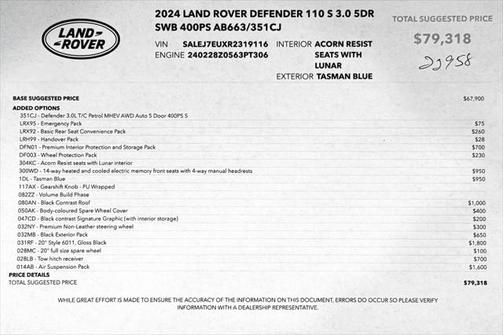 2024 Land Rover Defender 110 P400 S