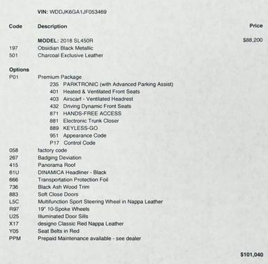 2018 Mercedes-Benz SL 450 SL 450