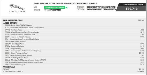 Carpathian Grey Metallic 2020 Jaguar F-TYPE Checkered Flag RWD Automatic