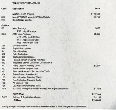 2025 Mercedes-Benz S-Class S 580 4MATIC