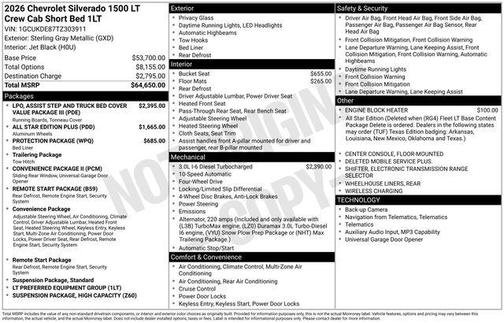 Sterling Gray Metallic 2026 Chevrolet Silverado 1500 LT