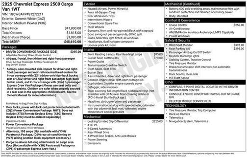2025 Chevrolet Express 2500 RWD 2500 Regular Wheelbase WT