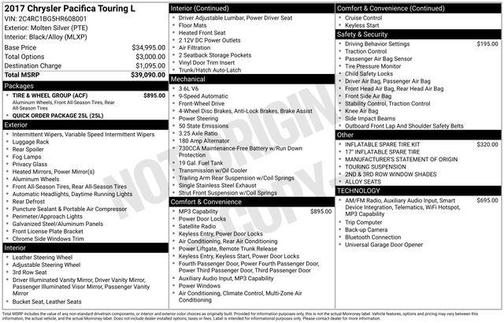 Molten Silver 2017 Chrysler Pacifica Touring-L