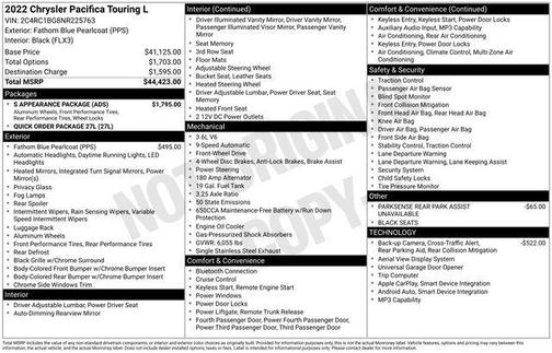 Fathom Blue Pearlcoat 2022 Chrysler Pacifica Touring L