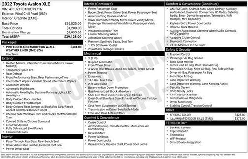 Wind Chill Pearl 2022 Toyota Avalon XLE
