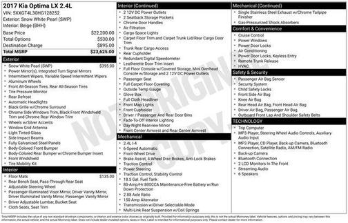 Snow White Pearl 2017 Kia Optima LX