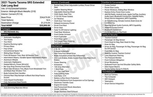 Midnight Black Metallic 2021 Toyota Tacoma SR5