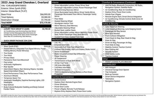 Silver Zynith 2023 Jeep Grand Cherokee L Overland