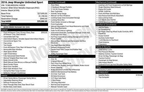 Billet Silver Metallic Clearcoat 2016 Jeep Wrangler Unlimited Sport