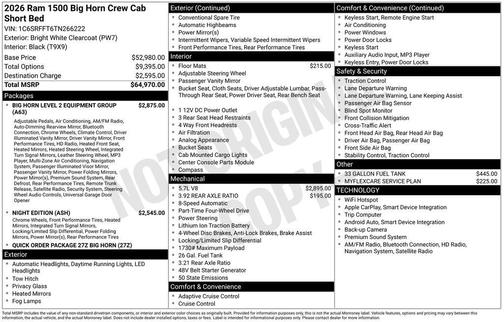 2026 RAM 1500 Big Horn/Lone Star