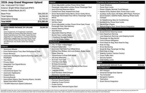 Bright White Clearcoat 2026 Jeep Grand Wagoneer Base