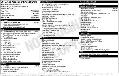 Bright White Clearcoat 2016 Jeep Wrangler Unlimited Sahara