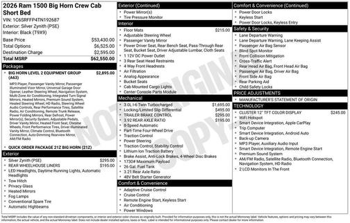 Silver Zynith 2026 RAM 1500 Big Horn/Lone Star