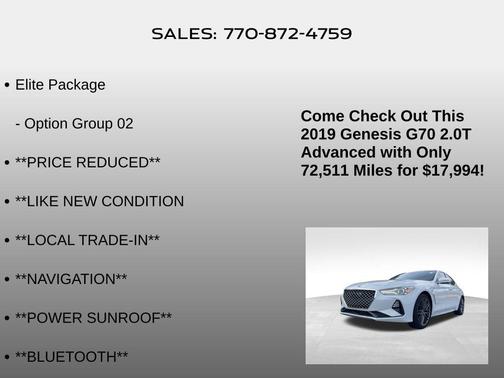 2019 Genesis G70 2.0T Advanced