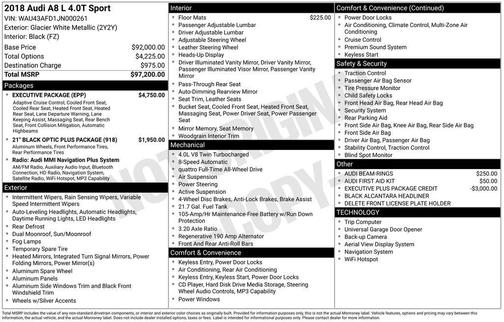 Glacier White Metallic 2018 Audi A8 L 4.0T Sport