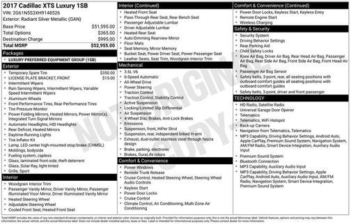 Radiant Silver Metallic 2017 Cadillac XTS Luxury