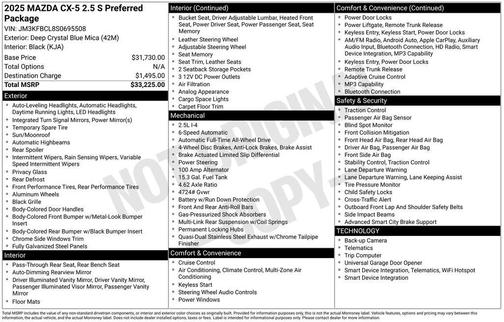 Deep Crystal Blue Mica 2025 Mazda CX-5 2.5 S Preferred Package
