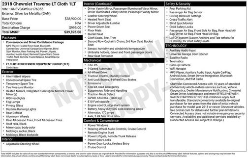 Silver Ice Metallic 2018 Chevrolet Traverse LT Cloth