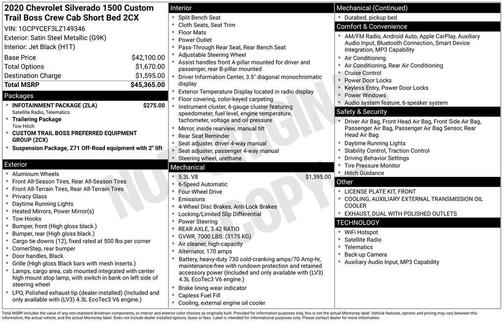 Satin Steel Metallic 2020 Chevrolet Silverado 1500 Custom Trail Boss