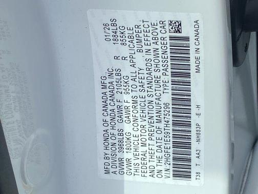 Platinum White Pearl 2026 Honda Civic Si Base