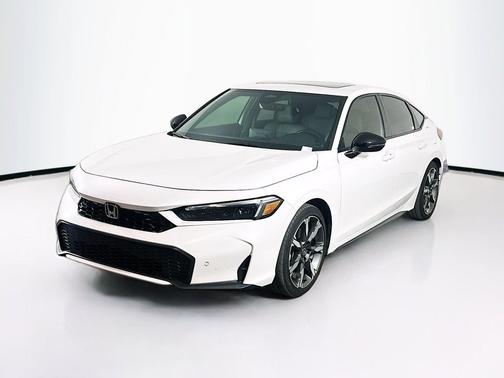 Platinum White Pearl 2025 Honda Civic Hybrid Sport Touring