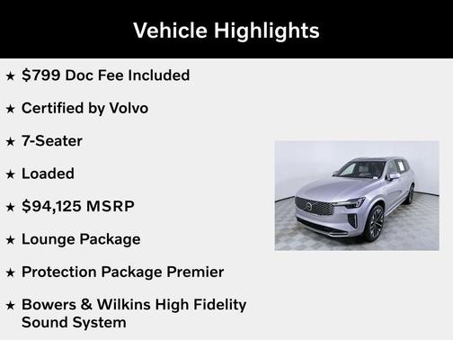 Aurora Silver 2026 Volvo XC90 Plug-In Hybrid Ultra, T8 AWD, Electric/Gasoline, Bright, 7 Seats