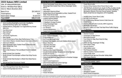 World Rally Blue Pearl 2023 Subaru WRX LIMITED