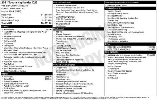 Blueprint 2021 Toyota Highlander XLE