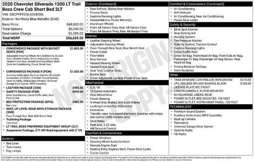 Northsky Blue Metallic 2020 Chevrolet Silverado 1500 LT TRAIL BOSS