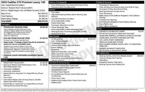 Radiant Red 2025 Cadillac CT5 PREMIUM LUXURY