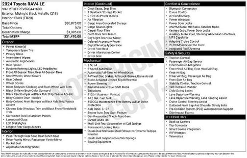 Midnight Black Metallic 2024 Toyota RAV4 LE