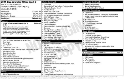 Bright White Clearcoat 2024 Jeep Wrangler Sport
