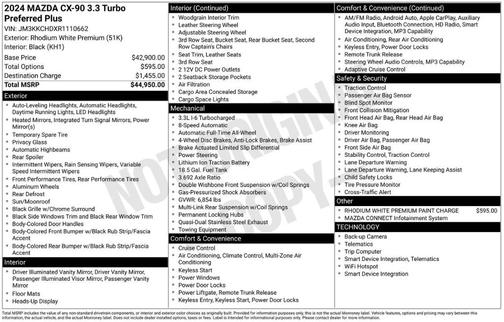 Rhodium White Metallic 2024 Mazda CX-90 Preferred Plus