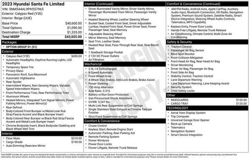 Calypso Red 2023 Hyundai SANTA FE Limited